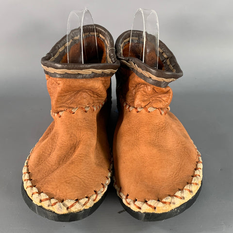 BEATRICE VALENZUELA Size 8 Brown Tan Leather Contrast Stitch Moccasin Boots