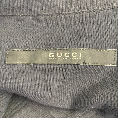 GUCCI Size M Black Ruffled Cotton Nehru Collar Long Sleeve Shirt