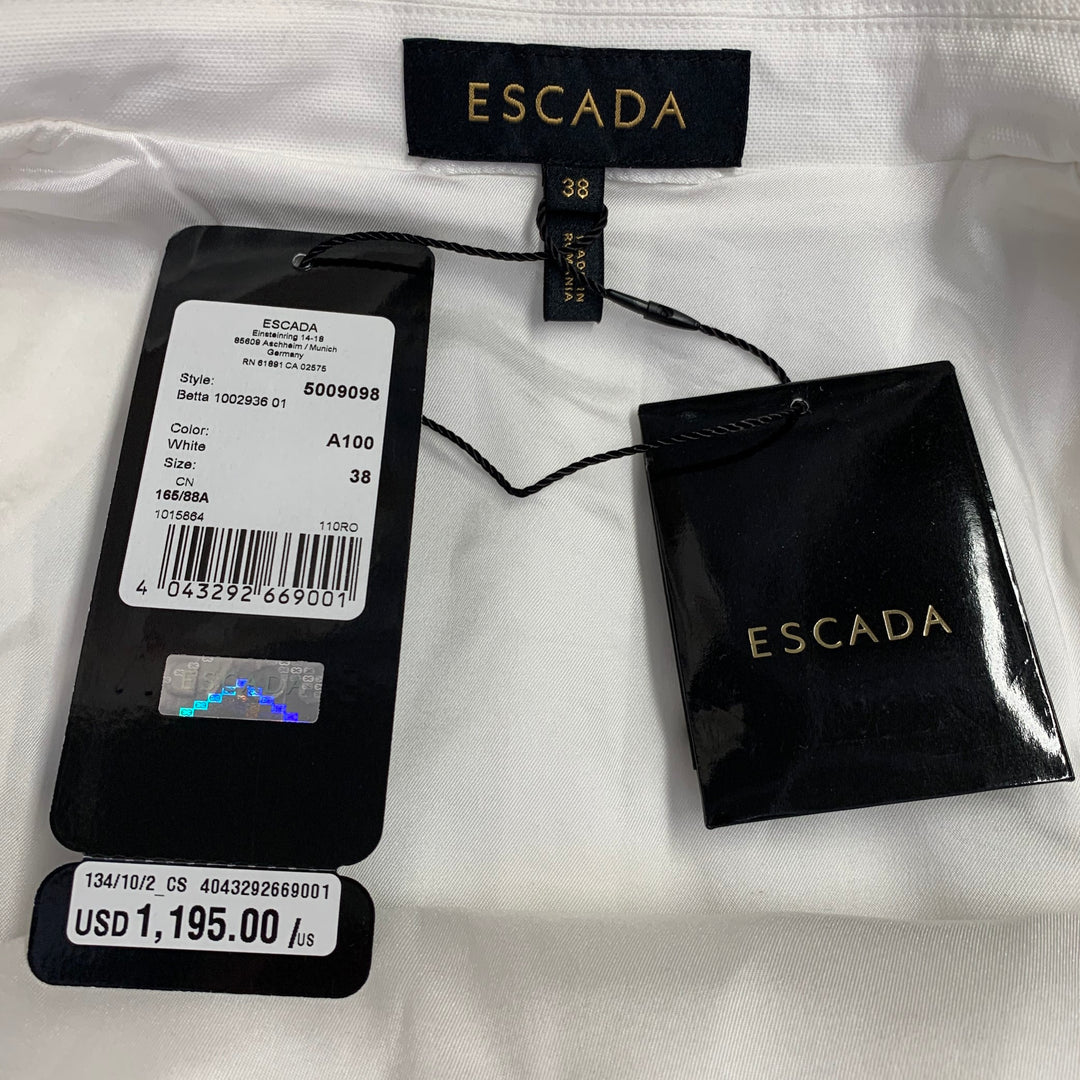 ESCADA Size S White Cotton Blend Textured Peak Lapel Jacket Blazer