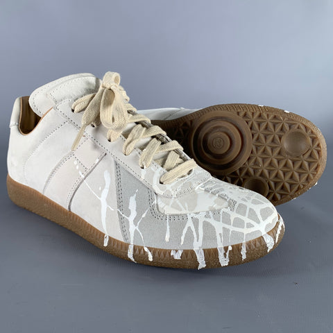 MAISON MARGIELA Size 7 Beige White Suede Lambskin Low Top Sneakers
