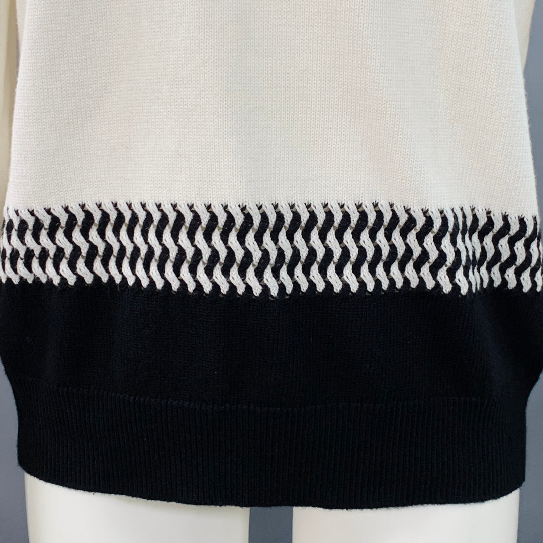 THE KOOPLES Size M White Black Knit Cotton Cashmere Crew Neck Sweater