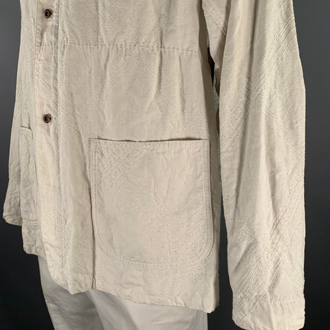 VISVIM Size L Ivory Stitched Linen Patch Pockets Jacket