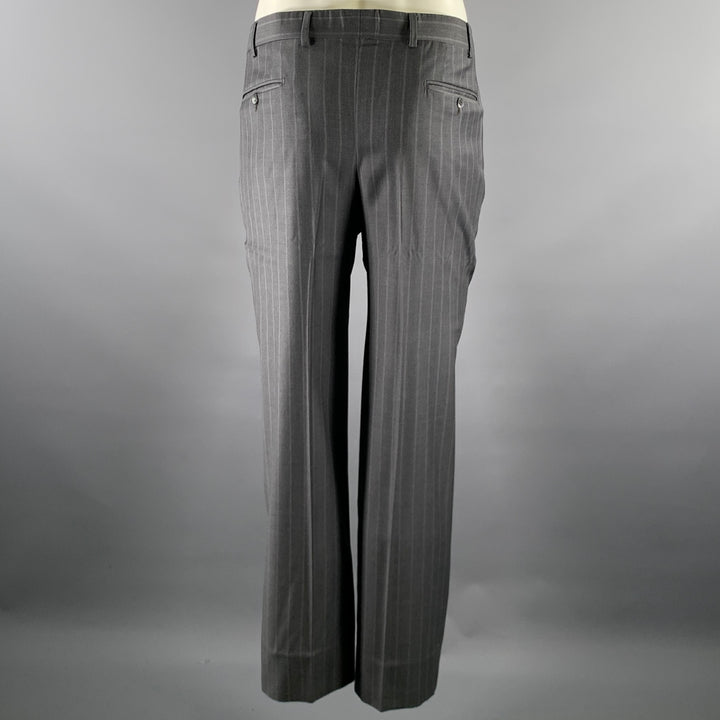 ISAIA Size 40 Grey Pinstripe Wool Notch Lapel  2 Piece Suit