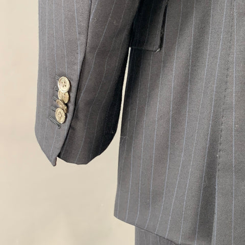 ASTOR & BLACK Size 44 Navy Blue Pinstripe Single Breasted Peak Lapel 3 Piece Suit