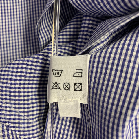 LANVIN Size 38 Blue White Gingham Cotton Short Sleeve Shirt