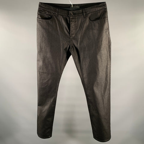 JOHN VARVATOS Size 36 Black Waxed Polyester Blend Button Fly Jeans