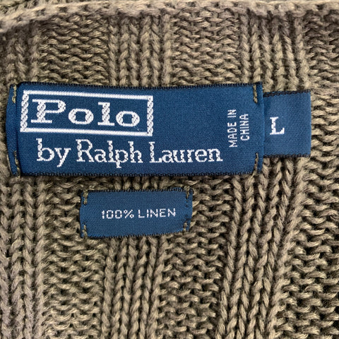 POLO by RALPH LAUREN Size L Olive Green Knit Linen V-Neck Sweater
