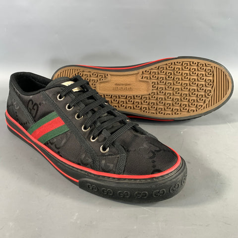 GUCCI Size 10 Black Red & Green Monogram Low Top Sneakers