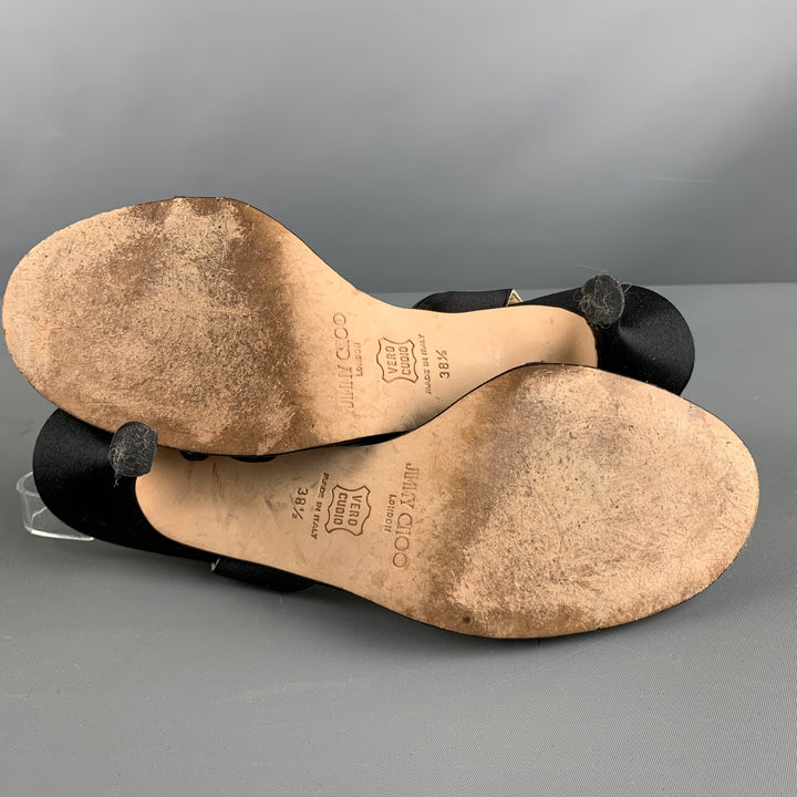 JIMMY CHOO Size 8.5 Black Satin Embellishment Slingback Sandals