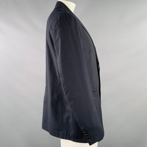 ERMENEGILDO ZEGNA Size 48 Navy Black Seersucker Silk Jacket