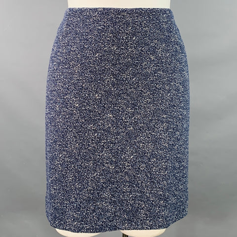 AKRIS Size 12 Navy White Cotton Blend Pencil Knee Length Skirt