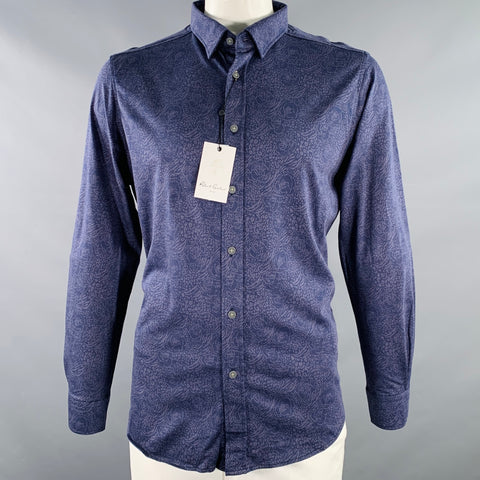 Chemise à manches longues ROBERT GRAHAM Taille XL Bleu marine Indigo Fleuri Col classique Coton