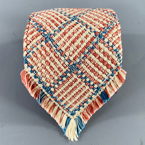 45rpm x DOMYO Beige Red Blue Woven Silk Tie