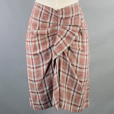 ISABEL MARANT ETOILE Size S Grey Navy Red Linen Plaid Ruched Knee Length Skirt