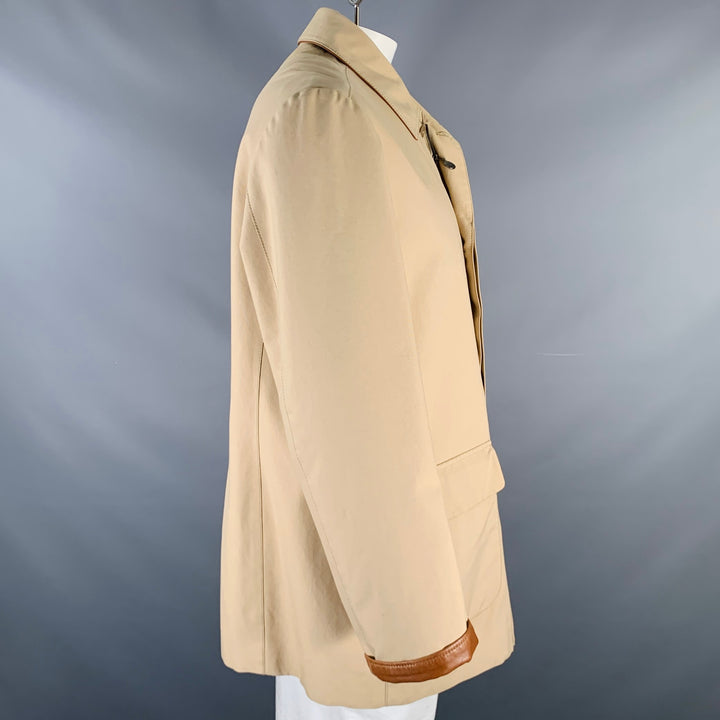 BRIONI Size XL Khaki Cotton Silk Zip Buttons Storm System Coat