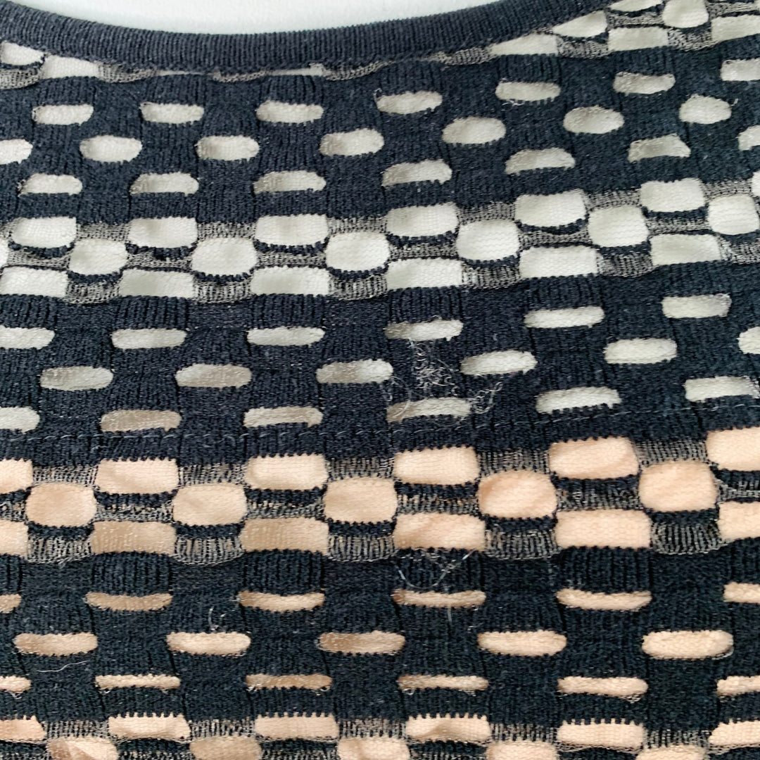 ESCADA Size L Black Nude Viscose Blend Textured Stripe 3/4 Sleeves Scoop Neck Casual Top