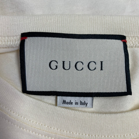 GUCCI Size S Guccify Hypnotism Cream Red Black Print Cotton Crew Neck T-shirt