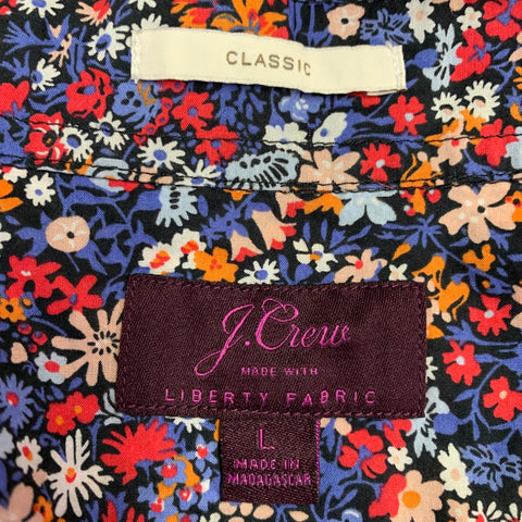 J.CREW Size L Blue Orange Floral Cotton One Pocket Short Sleeve Shirt