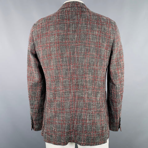 ERMENEGILDO ZEGNA Size 44 Grey Burgundy White Tweed Sport Coat