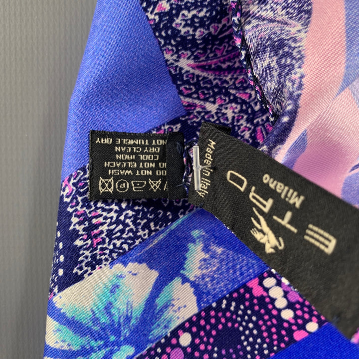 ETRO Pink Blue Mixed Pattern Silk Pocket Square