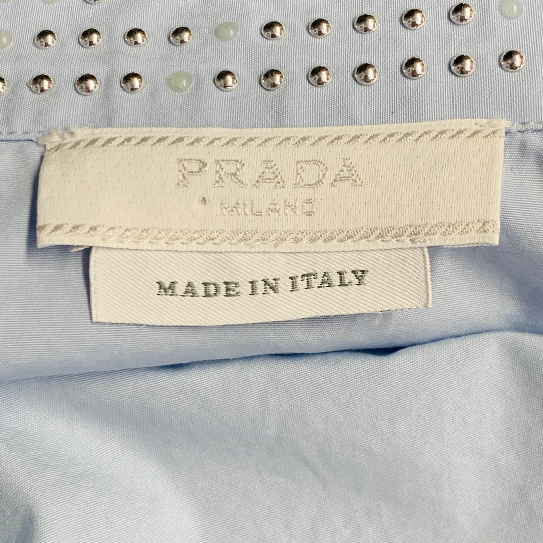 PRADA Size M Blue Silver Studded Cotton Zip Up Long Sleeve Shirt