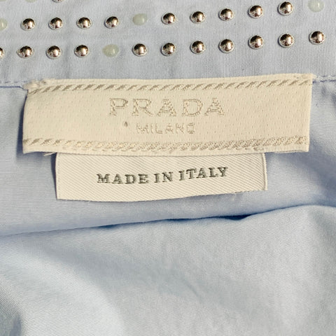 PRADA Taille M Blouson zippé en coton clouté bleu et argent