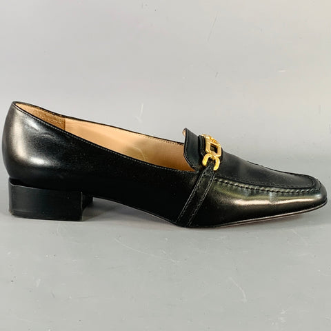 TOM FORD Size 7 Black Gold Leather Chain Slip On Loafers Flats