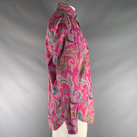 ETRO Size M Magenta Multi-Color Paisley Cotton Button Up Long Sleeve Shirt