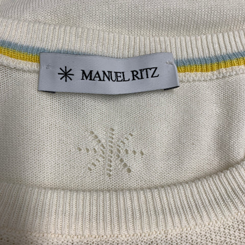 MANUEL RITZ Taille L Pull à col rond en coton tricoté texturé crème