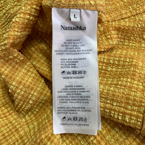 NANUSHKA Size L Yellow Brown Polyester Blend Plaid Short Sleeve Shirt