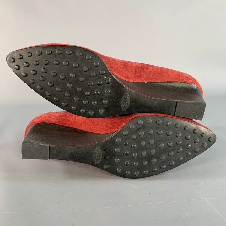 TOD'S Size 10 Burgundy Suede Wedge Pointed Toe Pumps