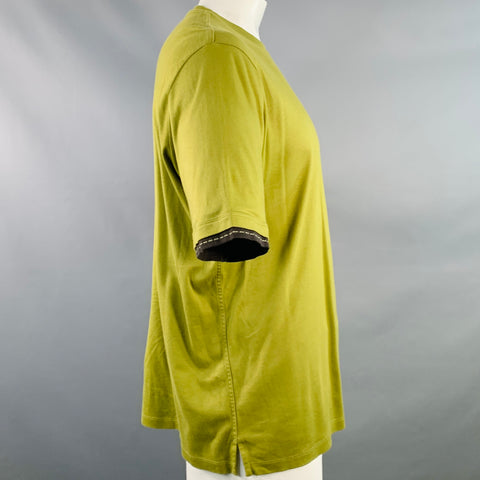 HERMES Size XXL Green Moss Contrast Trim Cotton Crew Neck T-shirt
