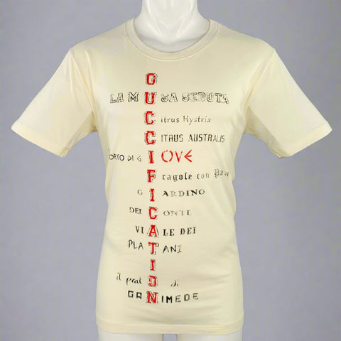 GUCCI Size S Cream Red Black Print Short Sleeve T-shirt