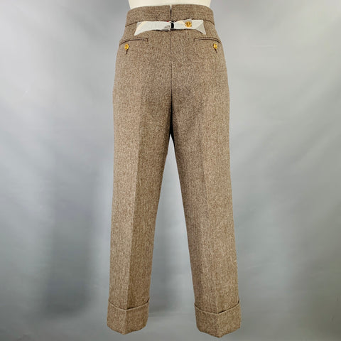 THOM BROWNE Size 2 Brown Olive Wool Herringbone Flat Front Dress Pants