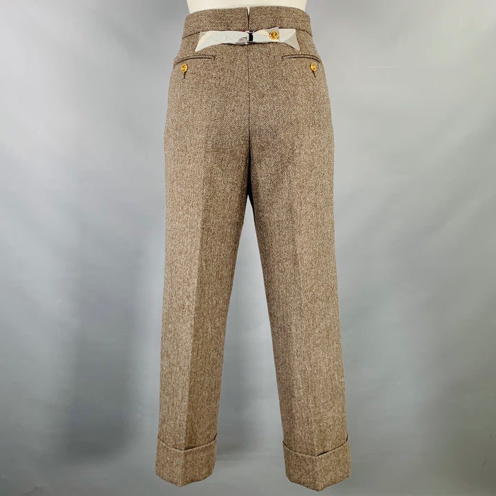 THOM BROWNE Size 2 Brown Olive Wool Herringbone Flat Front Dress Pants