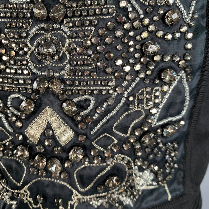CHRISTIAN LACROIX Size S Black Silver Silk Beaded Cropped Cardigan