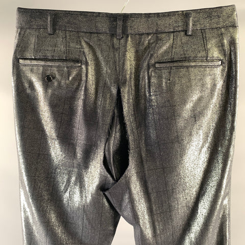 COMME des GARCONS Size 36 Grey Silver Window Pane Metallic Chap Panel Pants