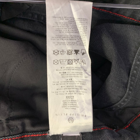 PHILIPP PLEIN Size 29 Black Grey Paint Splatter Cotton Straight Distressed Jeans
