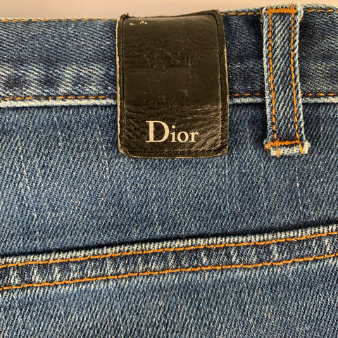 DIOR Size 34 Blue Patch Cotton Blend Button Fly Jeans
