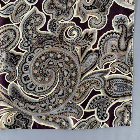 BRIONI Grey Brown Paisley Silk Pocket Square
