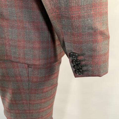 VALENTINO FW2017 Chest Size 38 Grey Burgundy LV3CE5003ER Plaid Wool 32 32 Suit