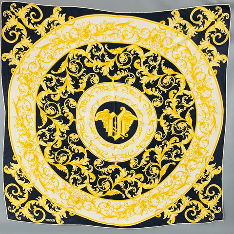 VERSACE Black Gold Baroque Twill Scarf