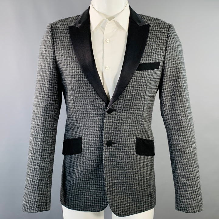 JUNYA WATANABE Size M Grey Black Houndstooth Wool Blend Slim Fit Sport Coat