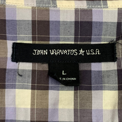 JOHN VARVATOS STAR USA Size L Beige Brown Purple Plaid Long Sleeve Shirt