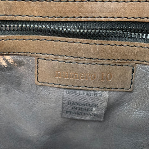 NUMERO 10 Brown Off White Embroidered Leather Tote Handbag