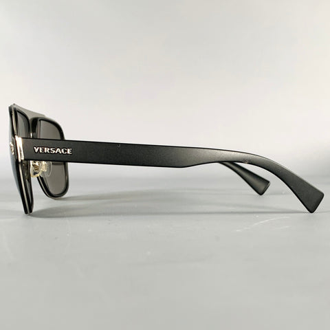 VERSACE Black Silver Medusa Heads Metal Sunglasses