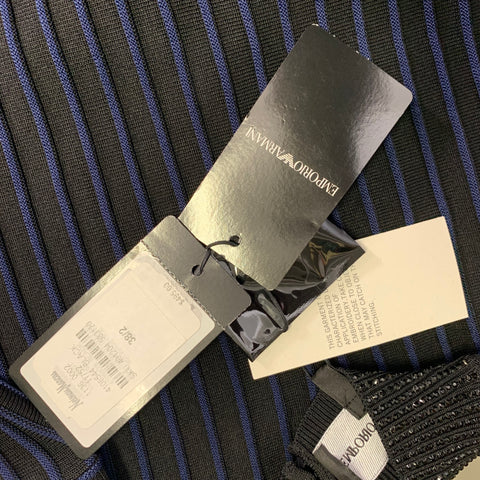 EMPORIO ARMANI Taille S Noir Bleu Marine Mélange Viscose Rayures Col Montant Robe Haut