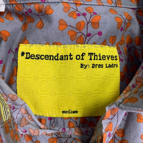 DESCENDANT OF THIEVES Size M Grey Orange Floral Cotton Short Sleeve Shirt