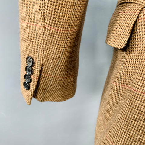 RALPH LAUREN Size 38 Regular Tan Brown Houndstooth Cashmere Peak Lapel Double Breasted Sport Coat