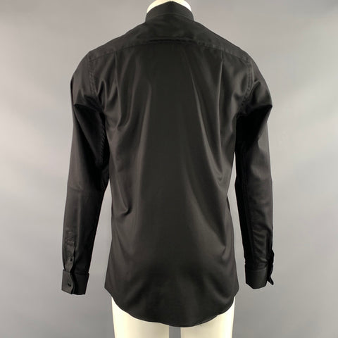 PLATINO de Marquis Size M Black Pleated Cotton Pointed Collar Long Sleeve Shirt